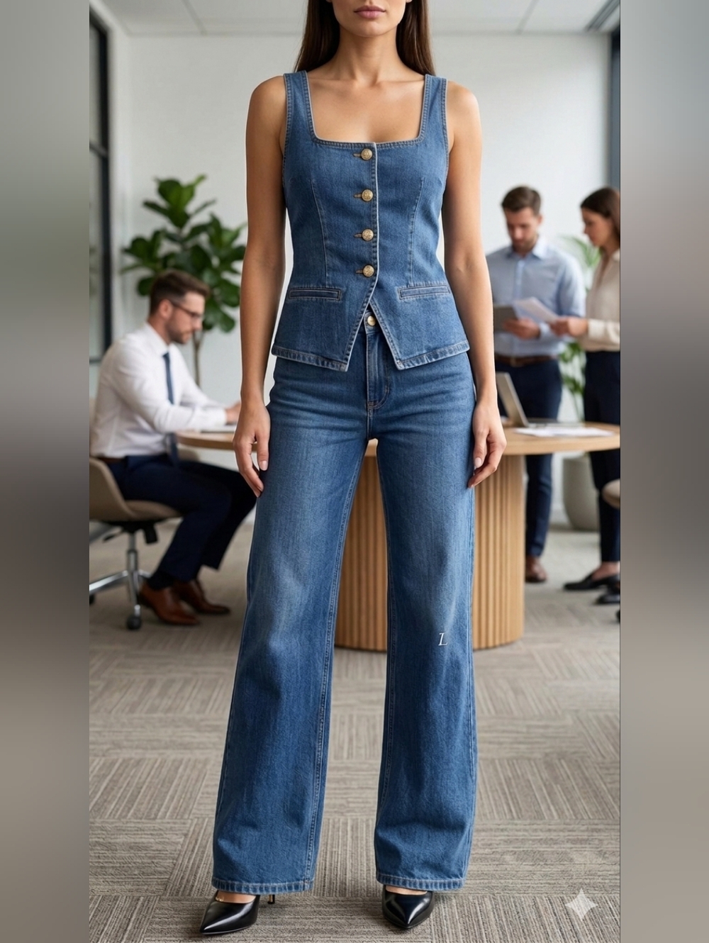 Denim Vest Pants Set